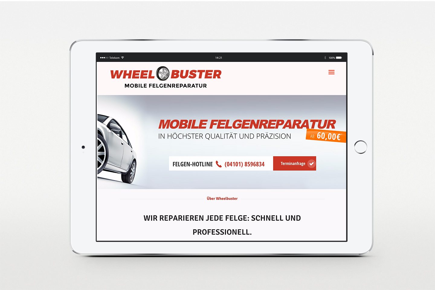 Wheelbuster Responsive Webseite - Homepage auf iPad