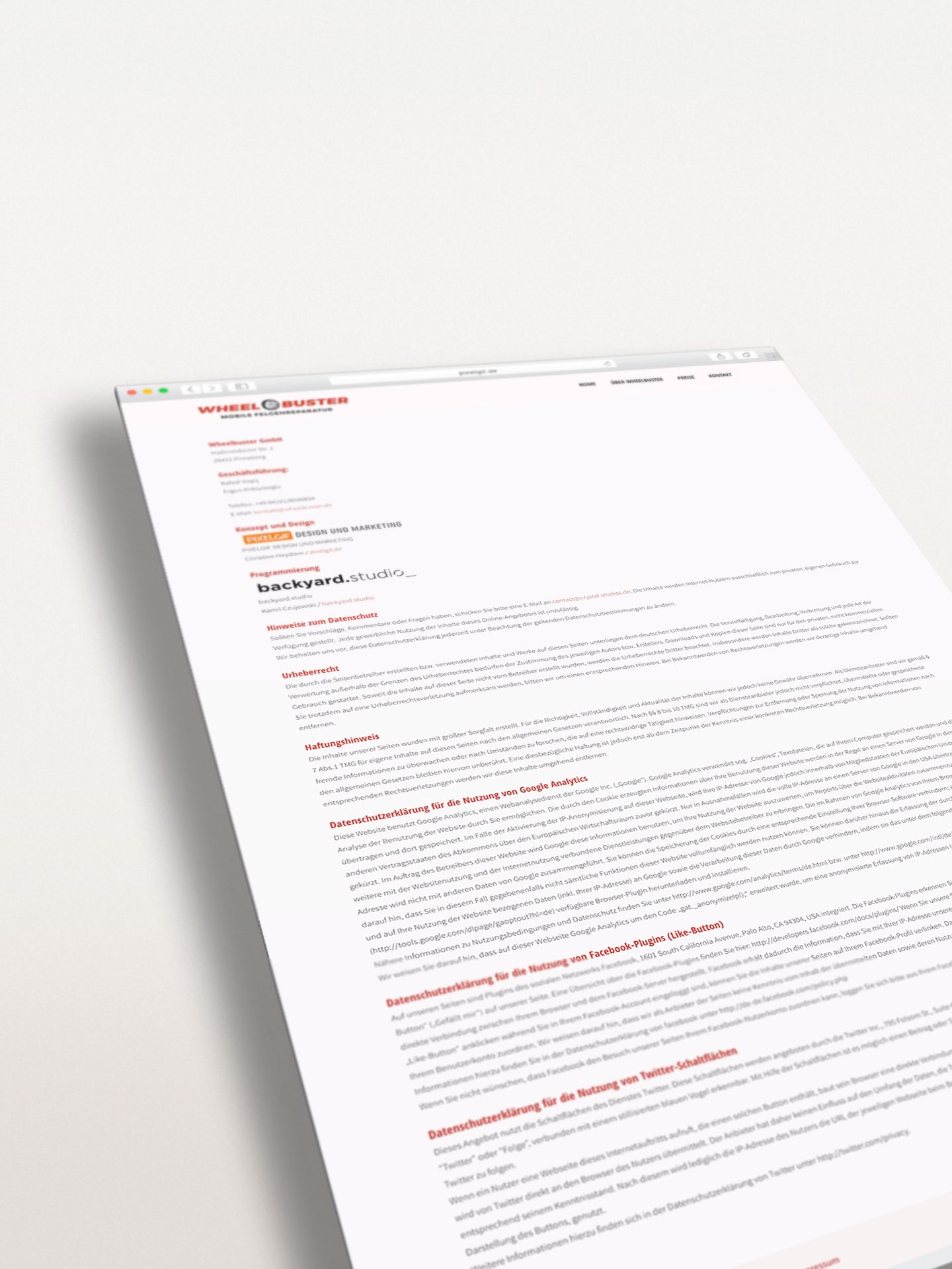 Wheelbuster Responsive Webseite - Impressum